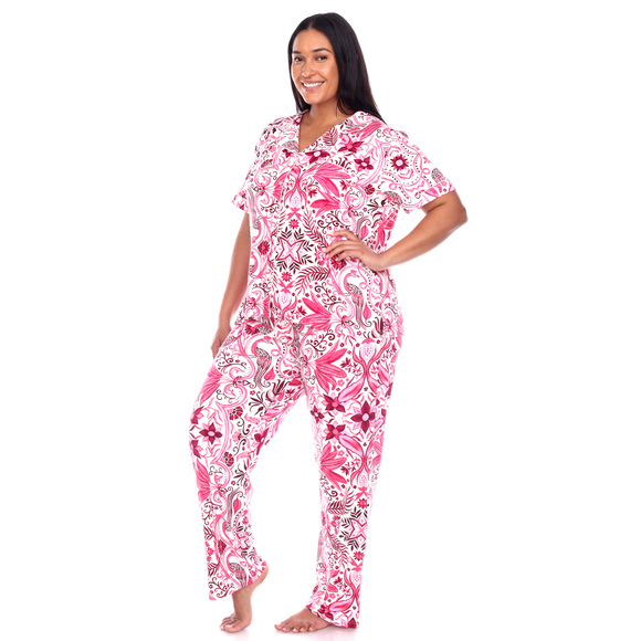 Plus Size Short Sleeve & Pants Tropical Pajama Set - Picture 3 of 4